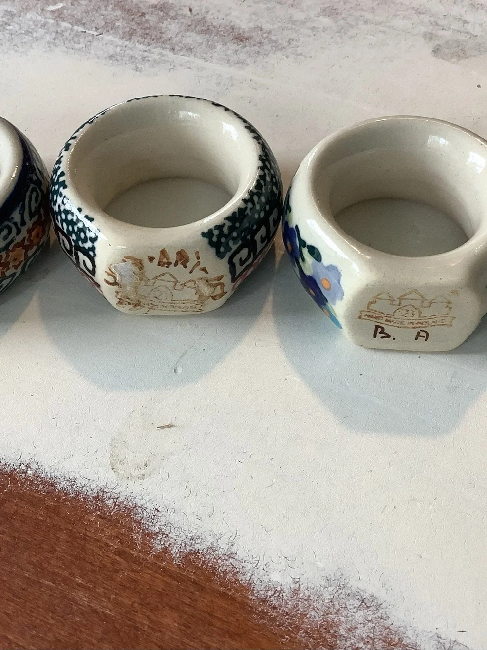 Lot Of 5 Five Polish Pottery Napkin Rings UNIKAT